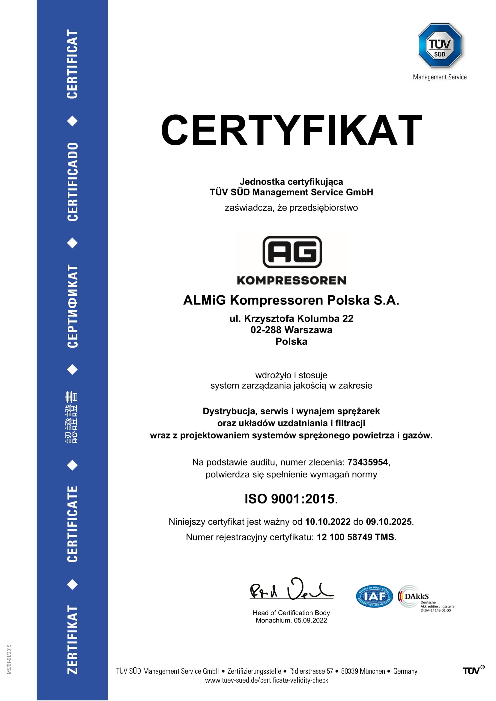 Almig certyfikat ISO